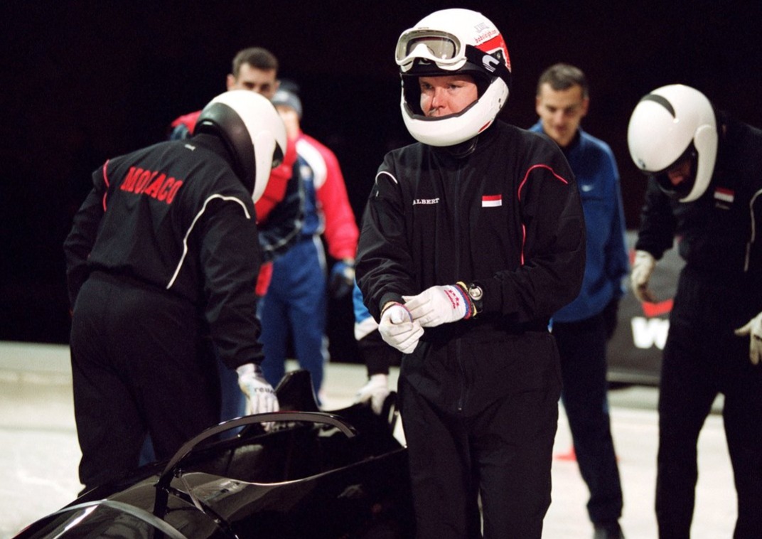 Prince Albert of Monaco's last training session on the Olympic bobsleigh track 2001