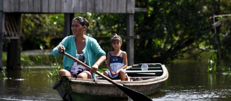 Mom and Daughter On A Boat paddling