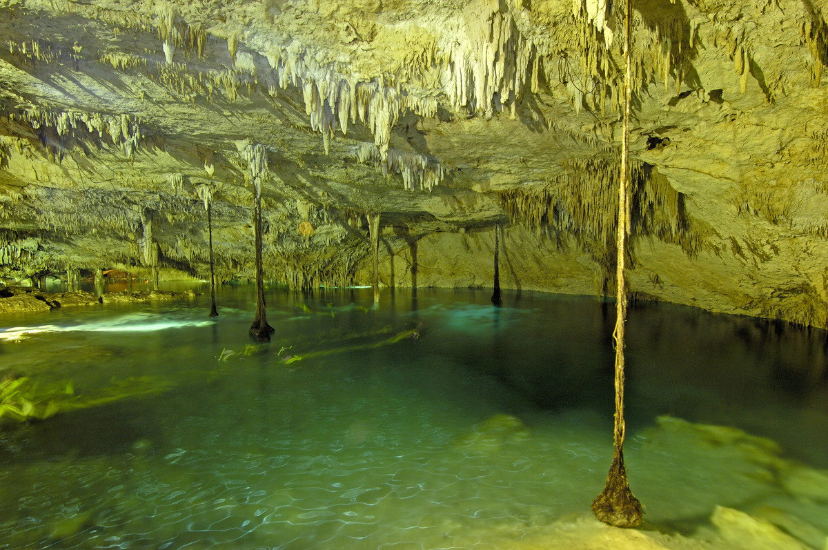 Cenote cave in the Mayan Riviera on the Yucatan Peninsula