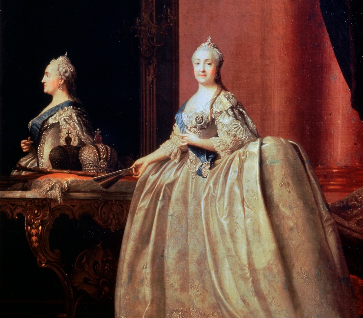 'Empress Catherine II before the Mirror', 1779. Catherine the Great (1729-1796) came to the throne in 1762. A German princess, she was chosen at the age of 14 to be the wife of Peter III of Russia. 