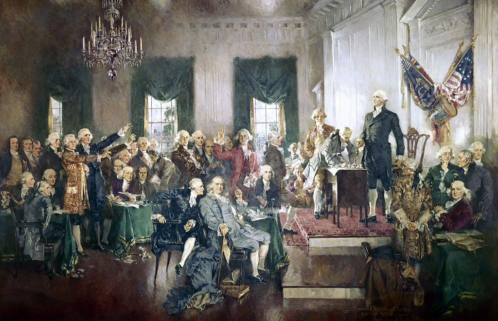 The Signing of the Constitution of the United States, with George Washington, Benjamin Franklin, and Thomas Jefferson 