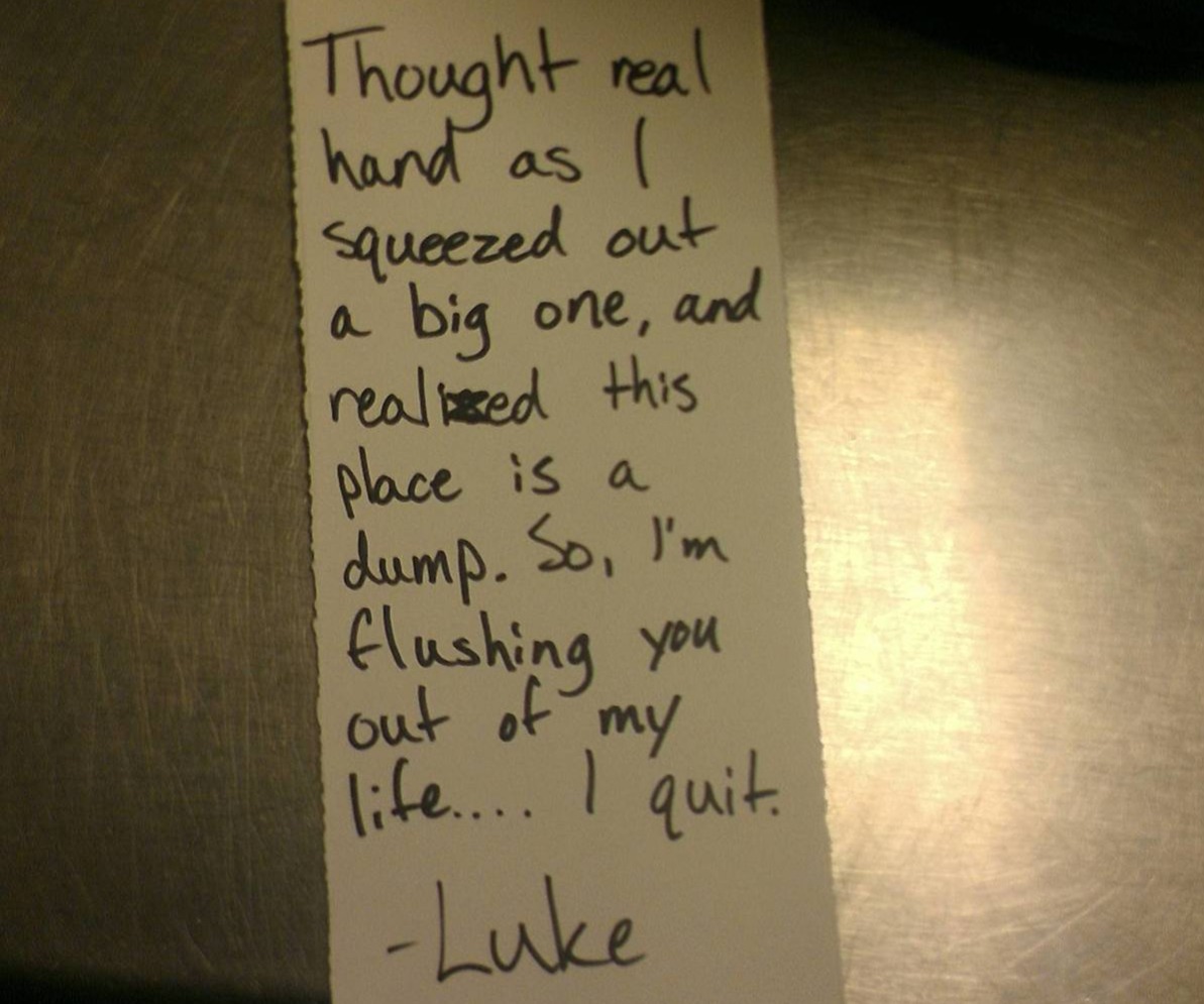 dirty resignation letter Luke's potty-themed resignation letter