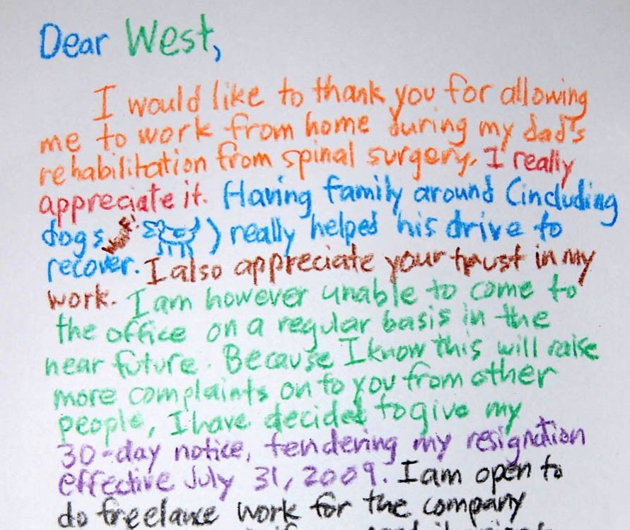 crayon resignation letter man resigned by writing a letter in crayon