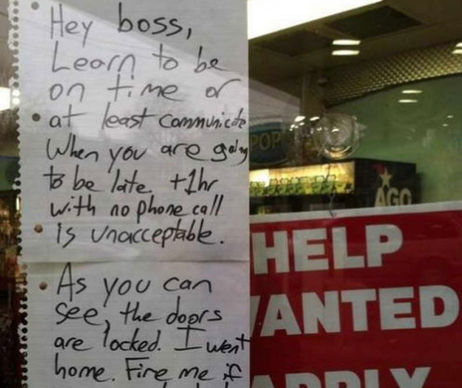 store window a resignation letter taped to a store window