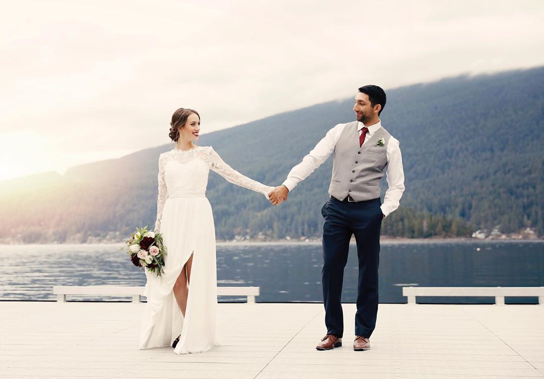 marriage couple posing together after wedding