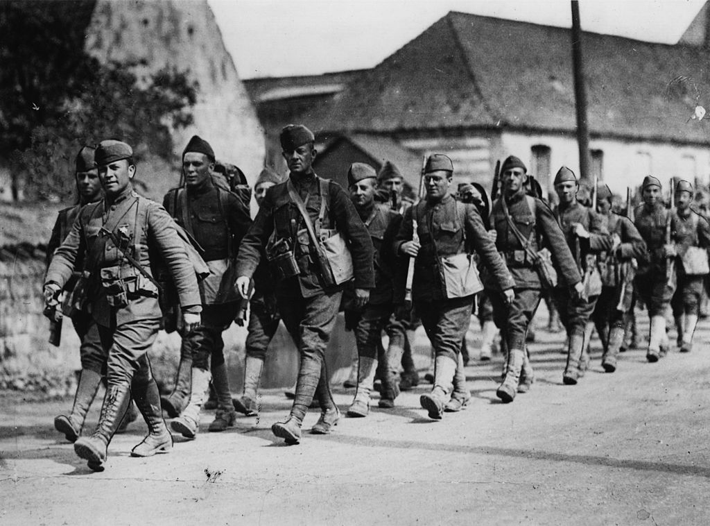 American infantry soldiers on the march towards the Rhine