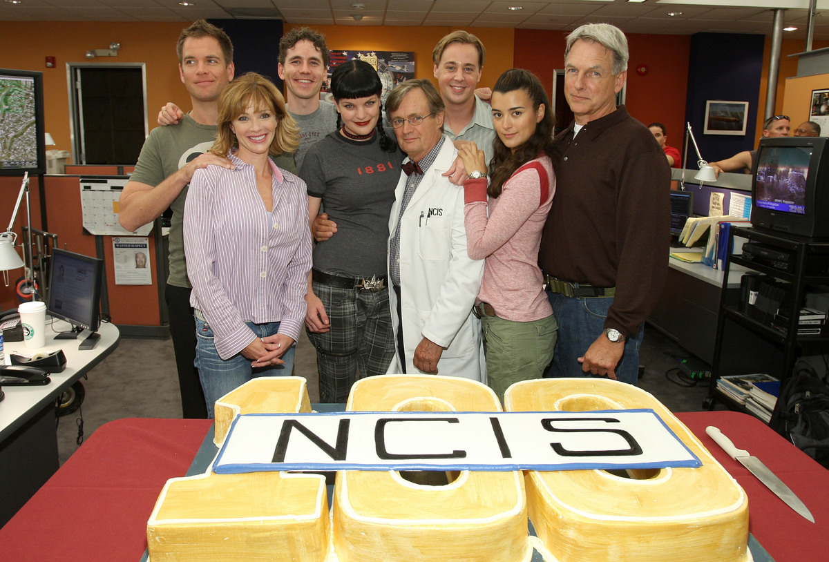 Michael Weatherly, Lauren Holly, Brian Deitzen, Pauley Perrette, David McCallum, Sean Murray, Cote de Pablo, and Mark Harmon at the NCIS 100th Episode Celebration at Valencia Studios on September 4, 2007