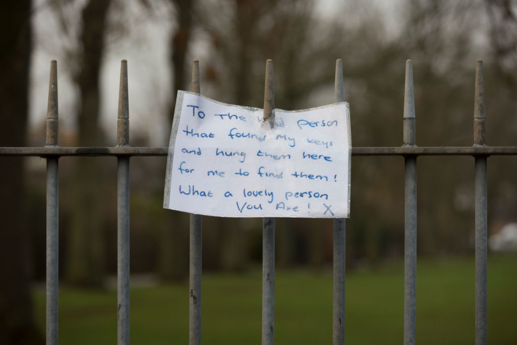 The owner of a set of keys, left on railings at an entrance to Ruskin Park in the south London-911043146 The owner of a set of keys, left on railings at an entrance to Ruskin Park in the south London-911043146
