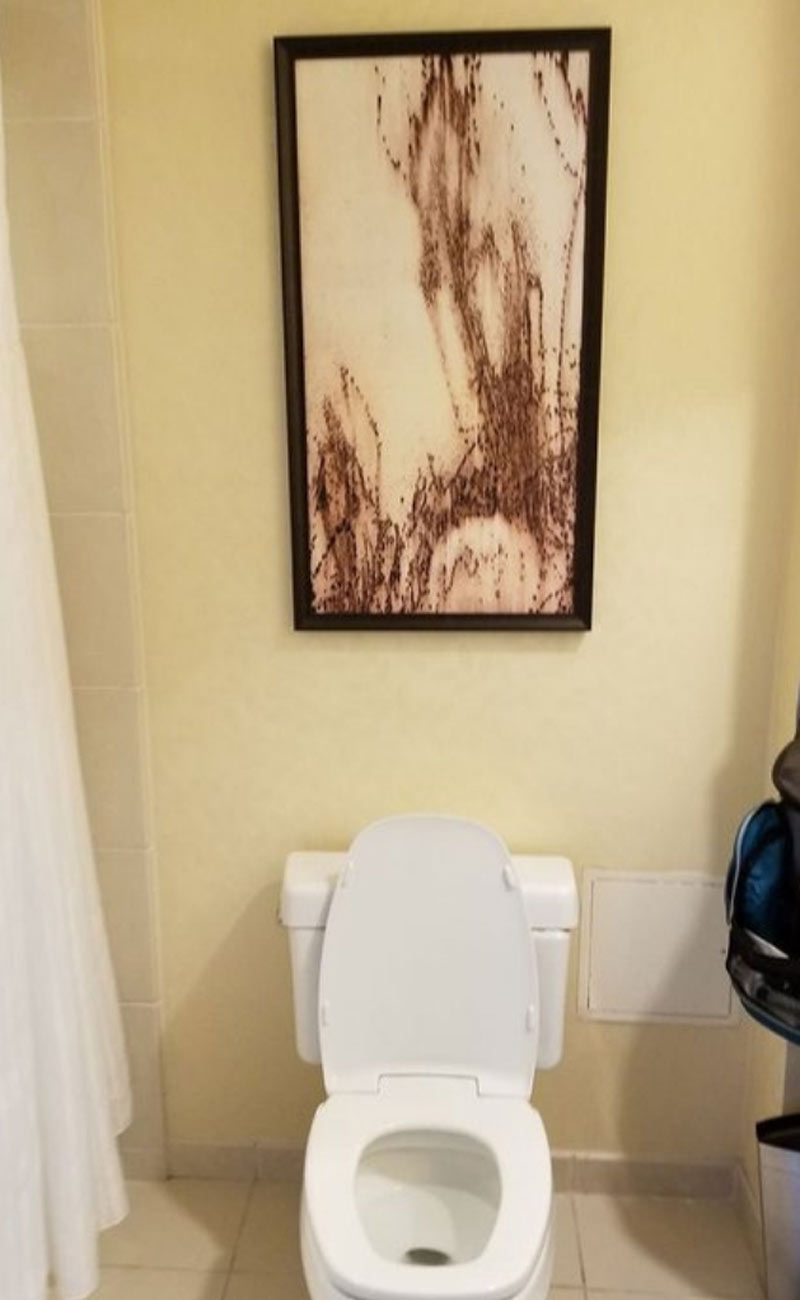 hotel fails disgusting artwork in bathroom