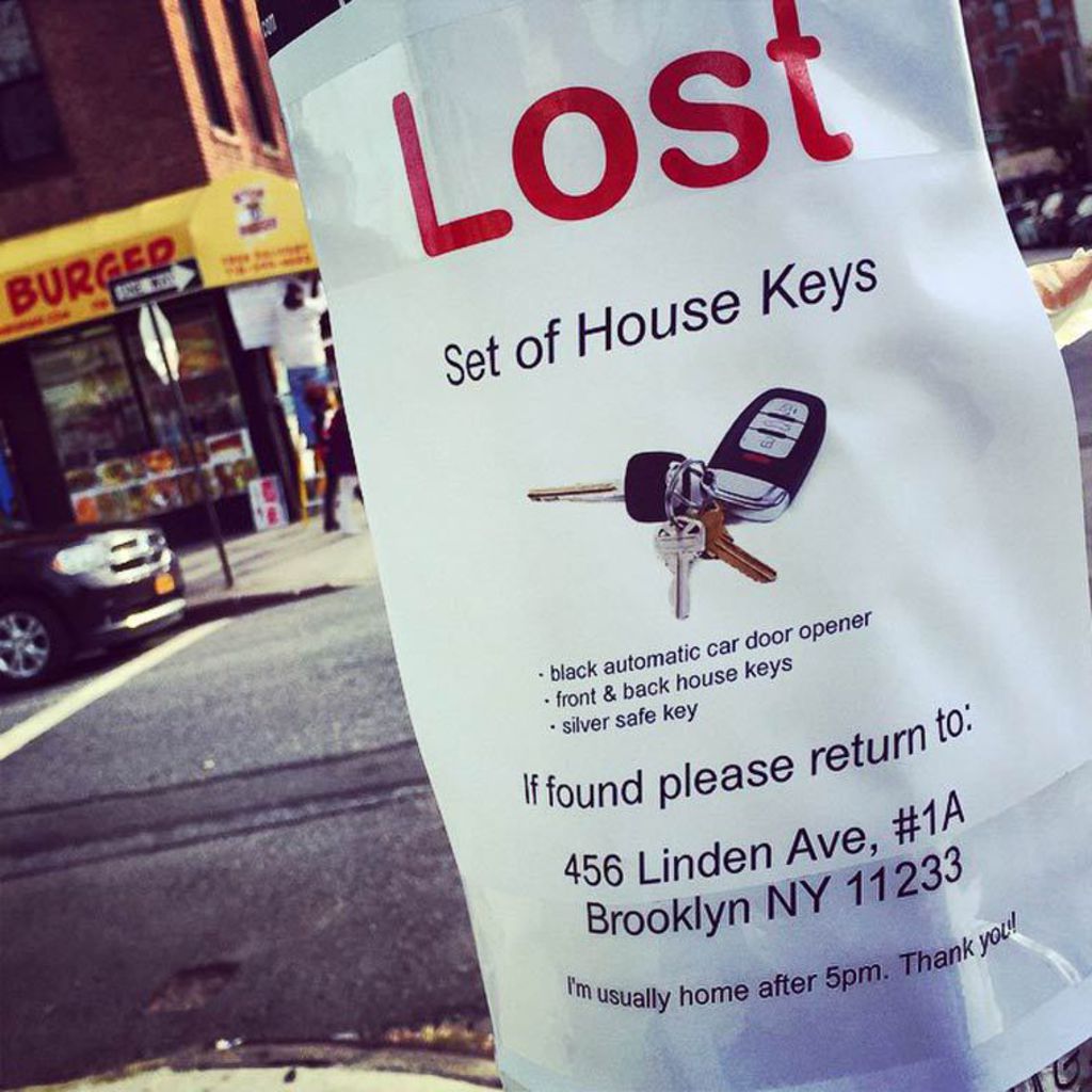 Lost keys poster for lost house keys