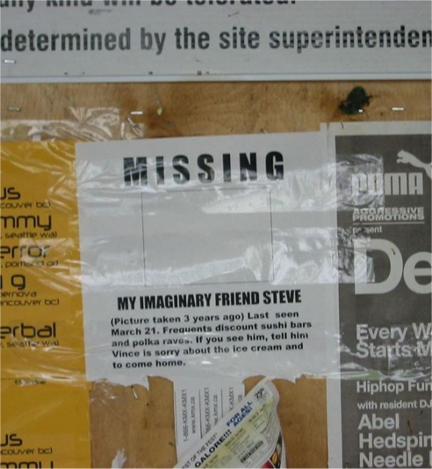 Missing friend imaginary friend Steve is missing
