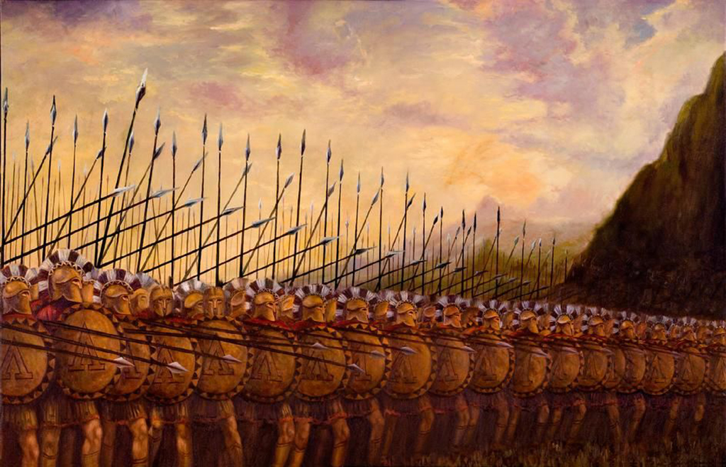 Phalanx Spartans in fighting formation