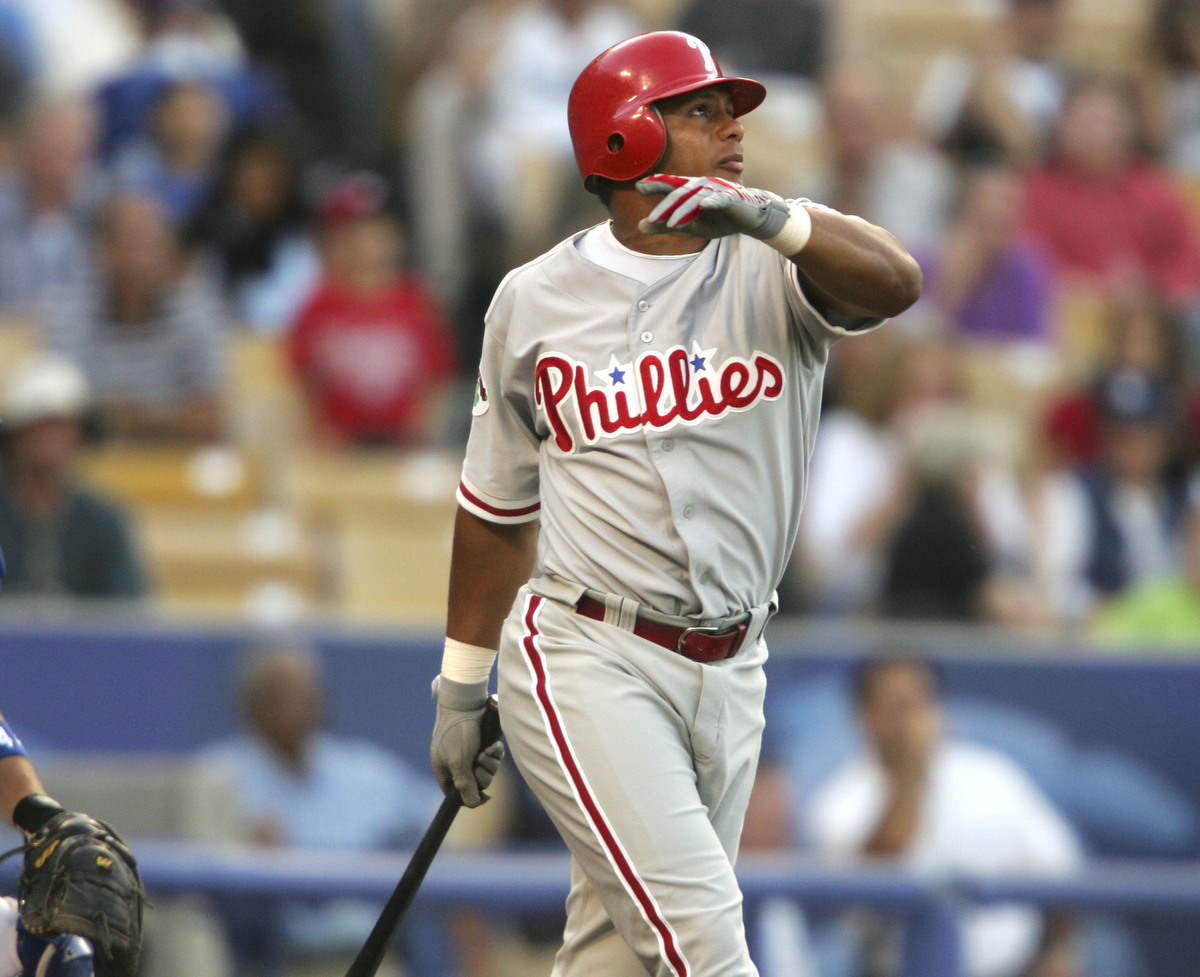 Philadelphia Phillies Bobby Abreu hits first inning home run vs Los Angeles Dodgers 