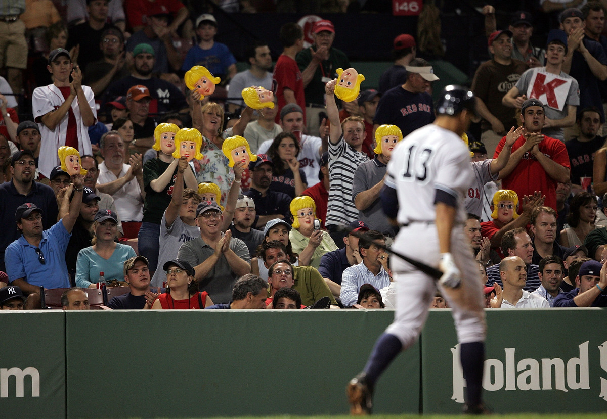 Alex Rodriguez #13 of the New York Yankees strikes out in the eighth inning against the Boston Red Sox at Fenway Park June 1, 2007 in Boston, Massachusetts. 
