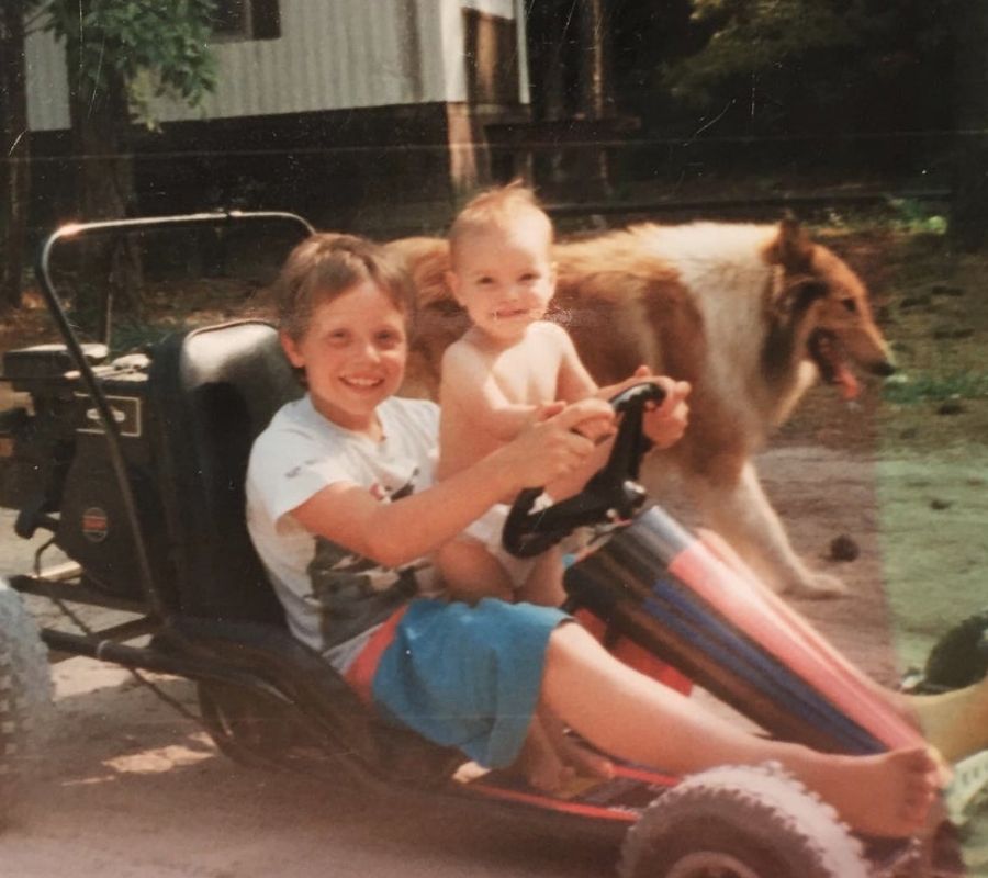 kids on go kart backyard
