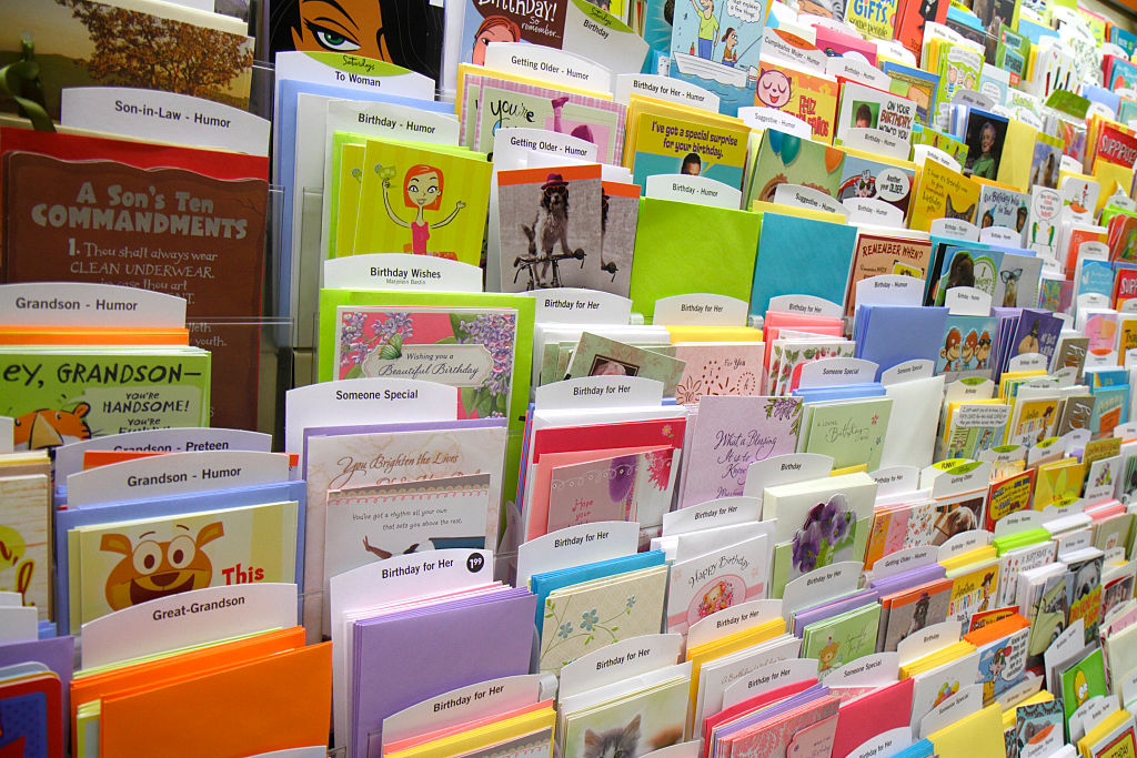 greeting cards displayed at a store