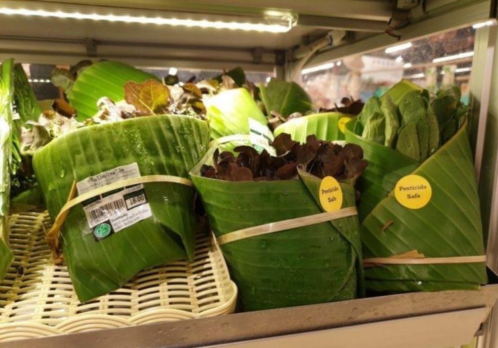 using leaves as packaging of vegetables