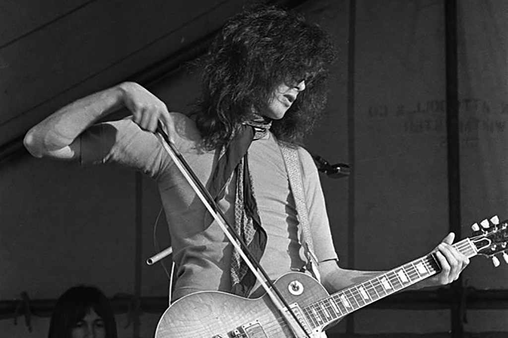 Jimmy Page with violin bow