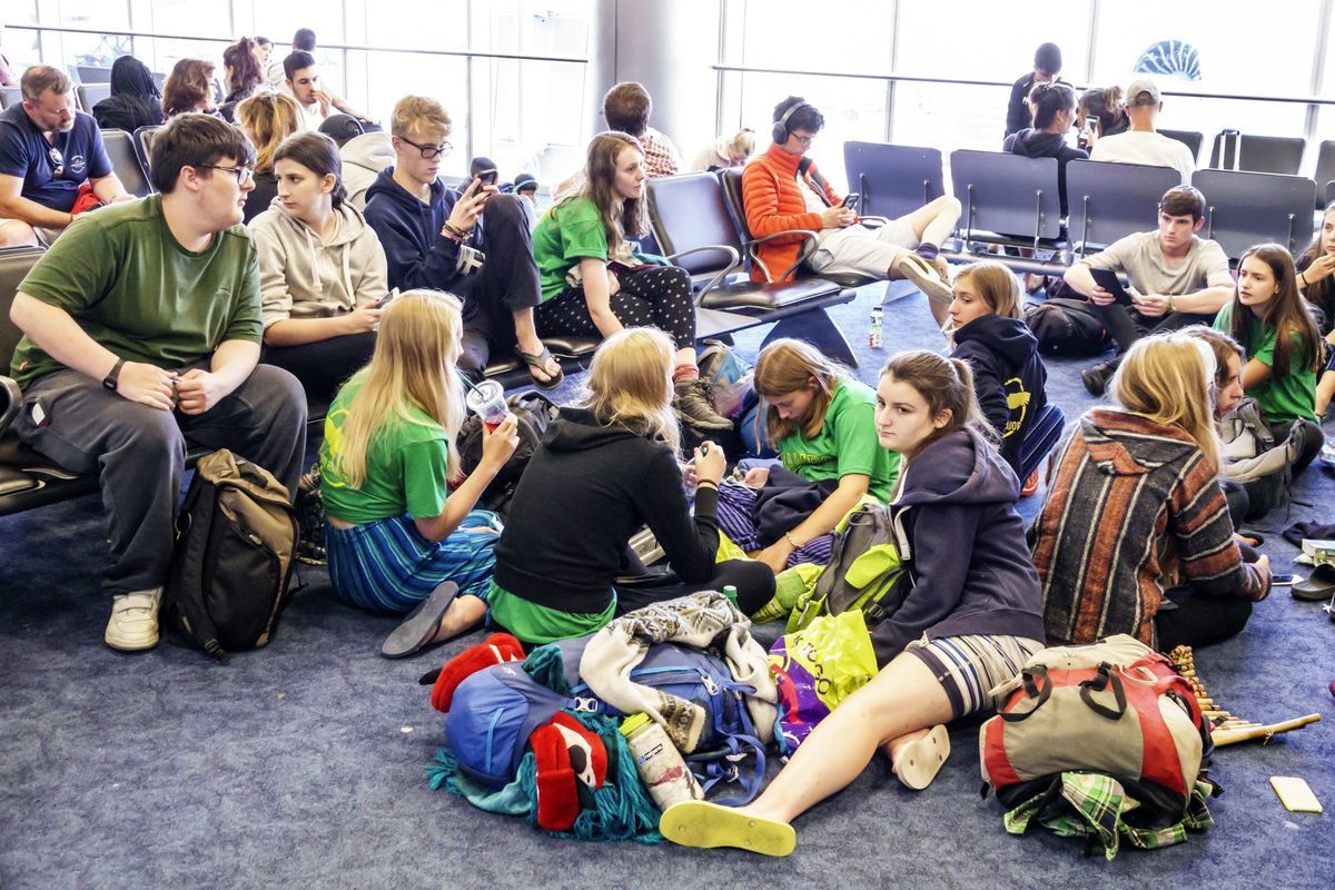 group waiting at the airport
