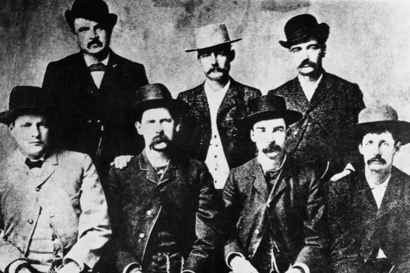 Kansas Deputies - 615308274 Dodge City, Kansas Peace Commissioners (L to R): Charles Bassett, W. H. Harris, Wyatt Earp, Luke Short, L. McLean, Bat Masterson, Neal Brown, ca. 1890.