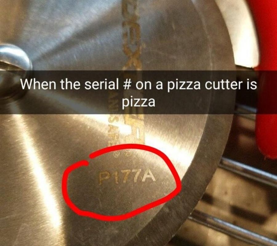 a pizza cutter with a serial number that spells pizza