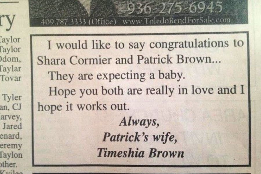 expecting a baby wife took out classfied ad