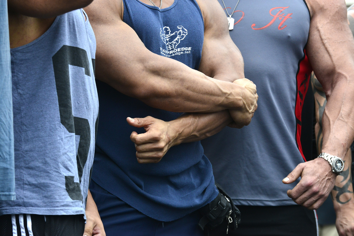 Body builders attend a special body building experience hosted by Arnold Schwarzenegger.