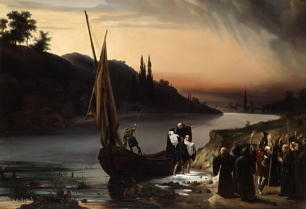 King Henry V's body being removed from a boat 