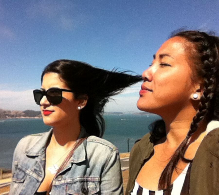 hair  some breathing in looks like they're sniffing hair