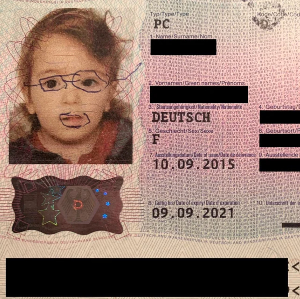 Girl drew glasses and a goatee onto her passport