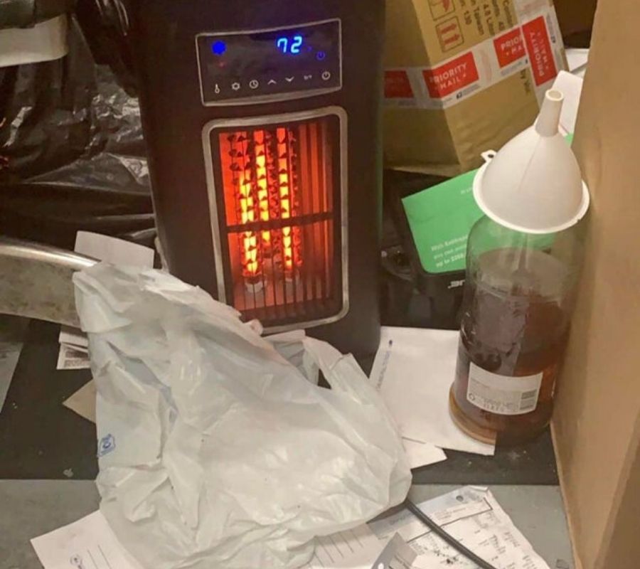 someone left a space heater on next to a plastic bag
