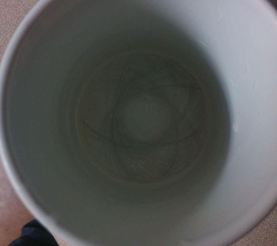 marks in a cup from being stirred so much