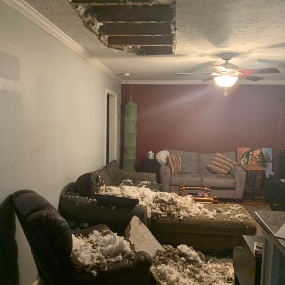 caved in ceiling caved in ceiling that the landlord was warned about