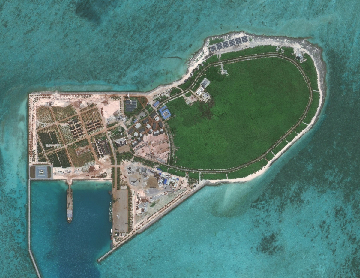 An aerial of Tree Island is seen in the South China Sea.
