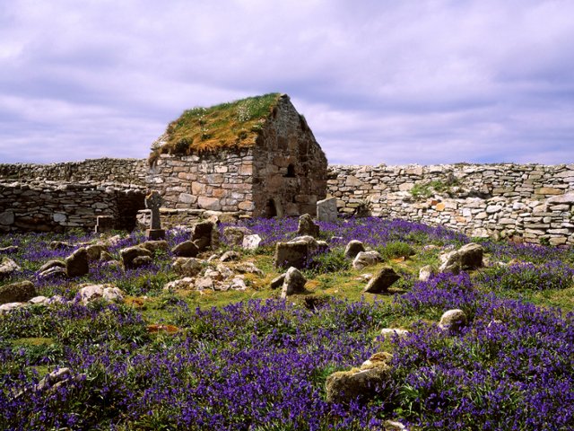 Monastic stone ruins are seen at Inishmurray ruins