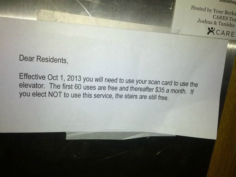 note from landlord landlord saying elevator will cost money
