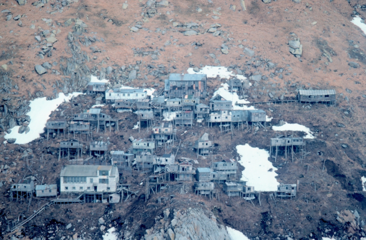 Stilt Village sits on the cliff side of King Island, Alaska.