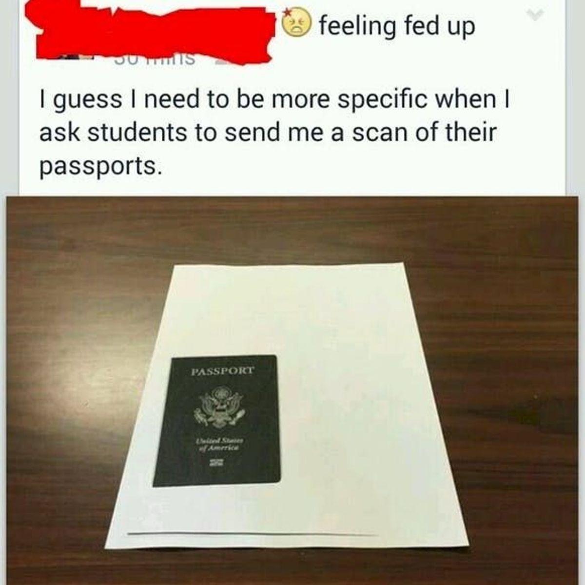 person who scanned the front of their passport instead of the inside