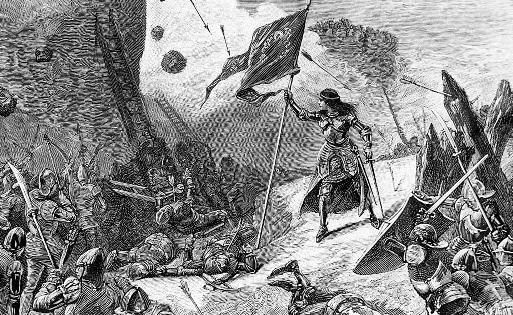 Joan with banner at siege 