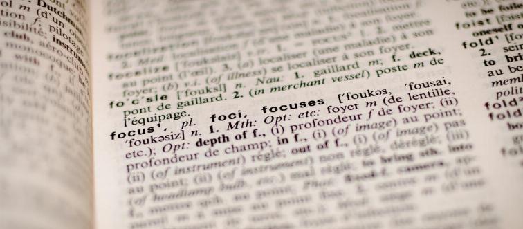 A photograph of a dictionary focuses on the word,
