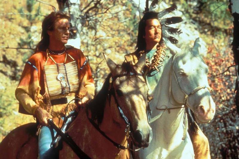 Costner and Greene on horses