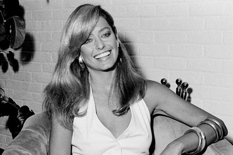 Fawcett in a white dress