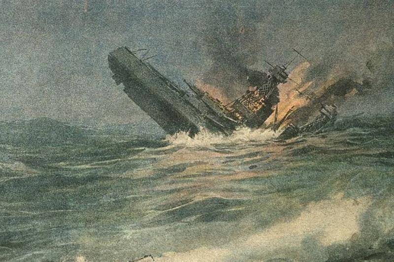 Drawing of ship sinking 
