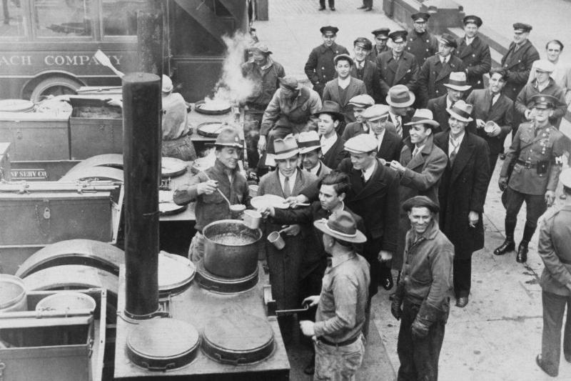 People in a food line 