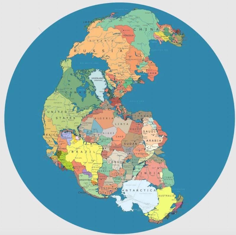 artist rendition of pangea on earth with all the current countries pictured