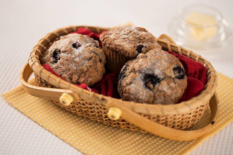 blueberry muffins in a basket