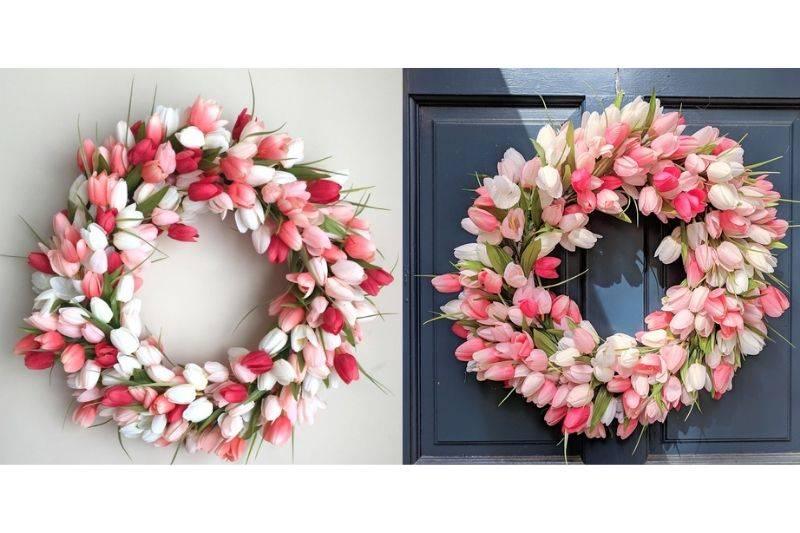 a wreath made out of tulips