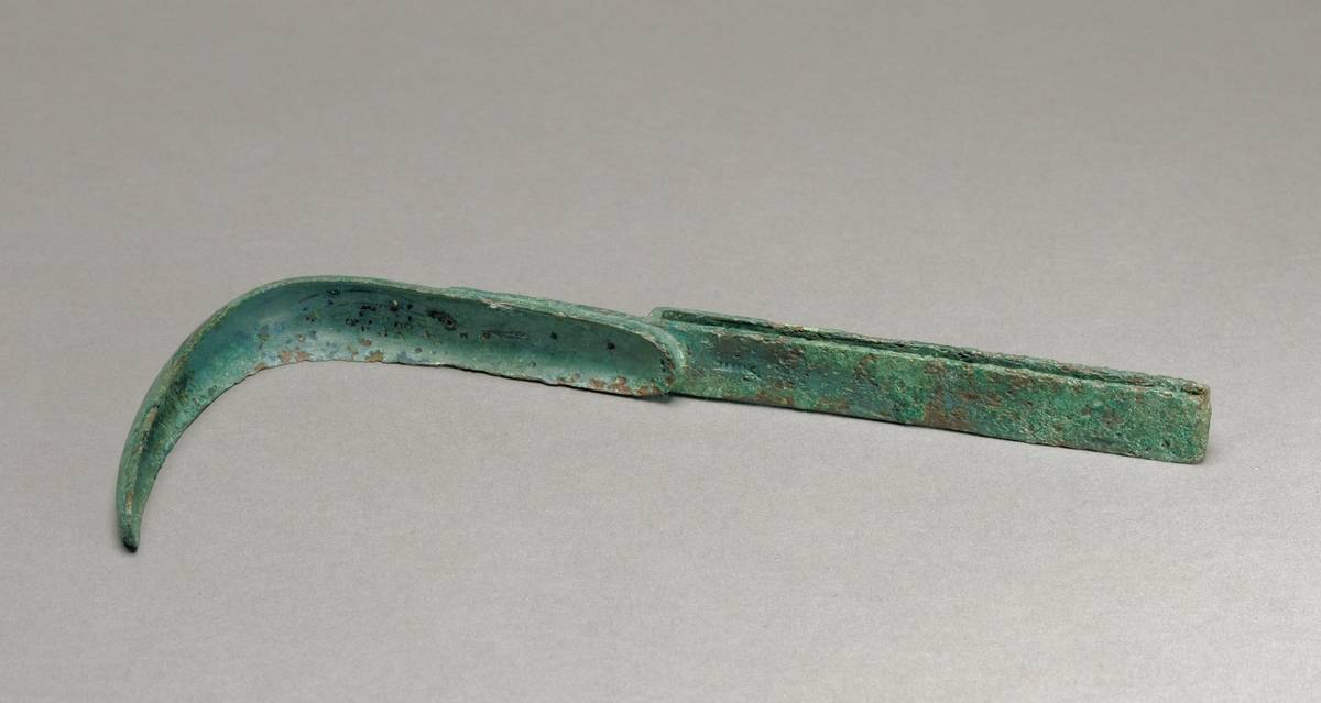 A bronze strigil, which the Greeks used to clean themselves, is pictured.