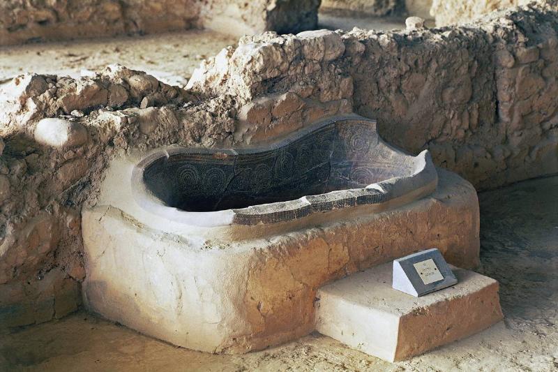 An ancient Greek bathtub is excavated at the Palace of Nestor in Pylos.