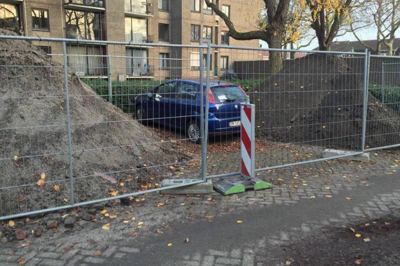 car blocked by construction after warning